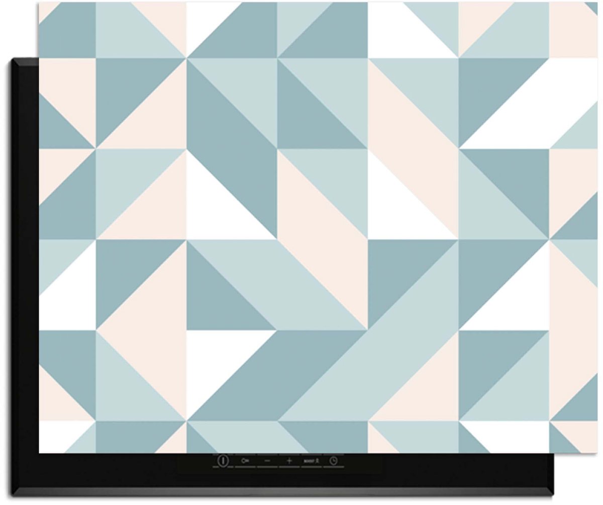 KitchenArt - Pastel Triangles – Inductie Beschermer - 76x51.5 cm - Kookplaat Beschermer - Luxe Afdekplaat Inductieplaat - Anti-slip & Oprolbaar - Beschermmat Inductiekookplaat
