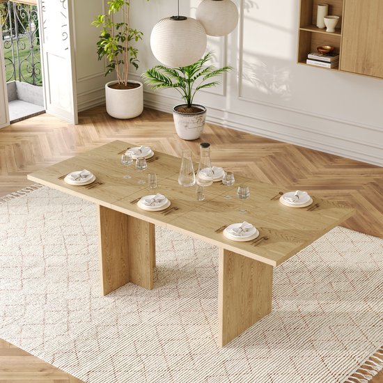 Uitschuifbare Eettafel Voor 4 Tot 6 Couverts - L 140/180 X B 80 X H 75 Cm - MDF Hout En Metaal Marmerpatroon Wit