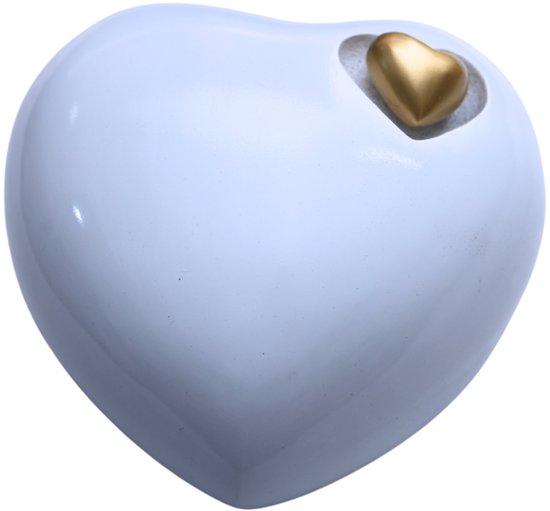 Wit hartvormige urn met een gouden hartje.