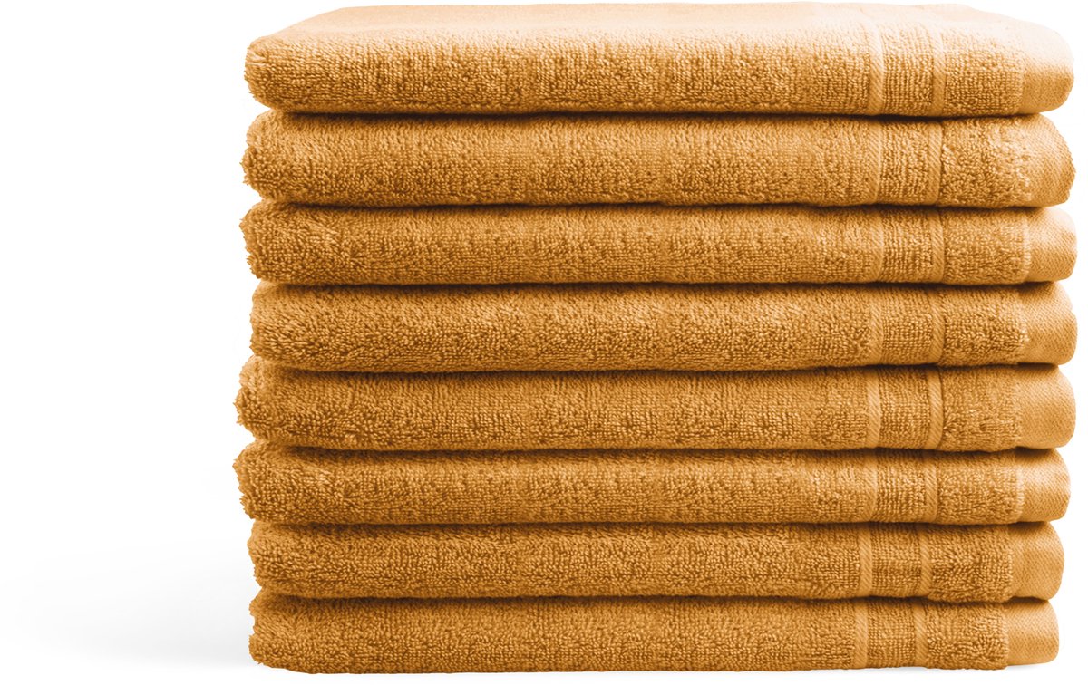 DoubleLife Washandjes 16x21 cm - Set van 8 - 100% Katoen, waarvan 50% Gerecyclede Katoen - GRS Gecertificeerd - Honey Yellow