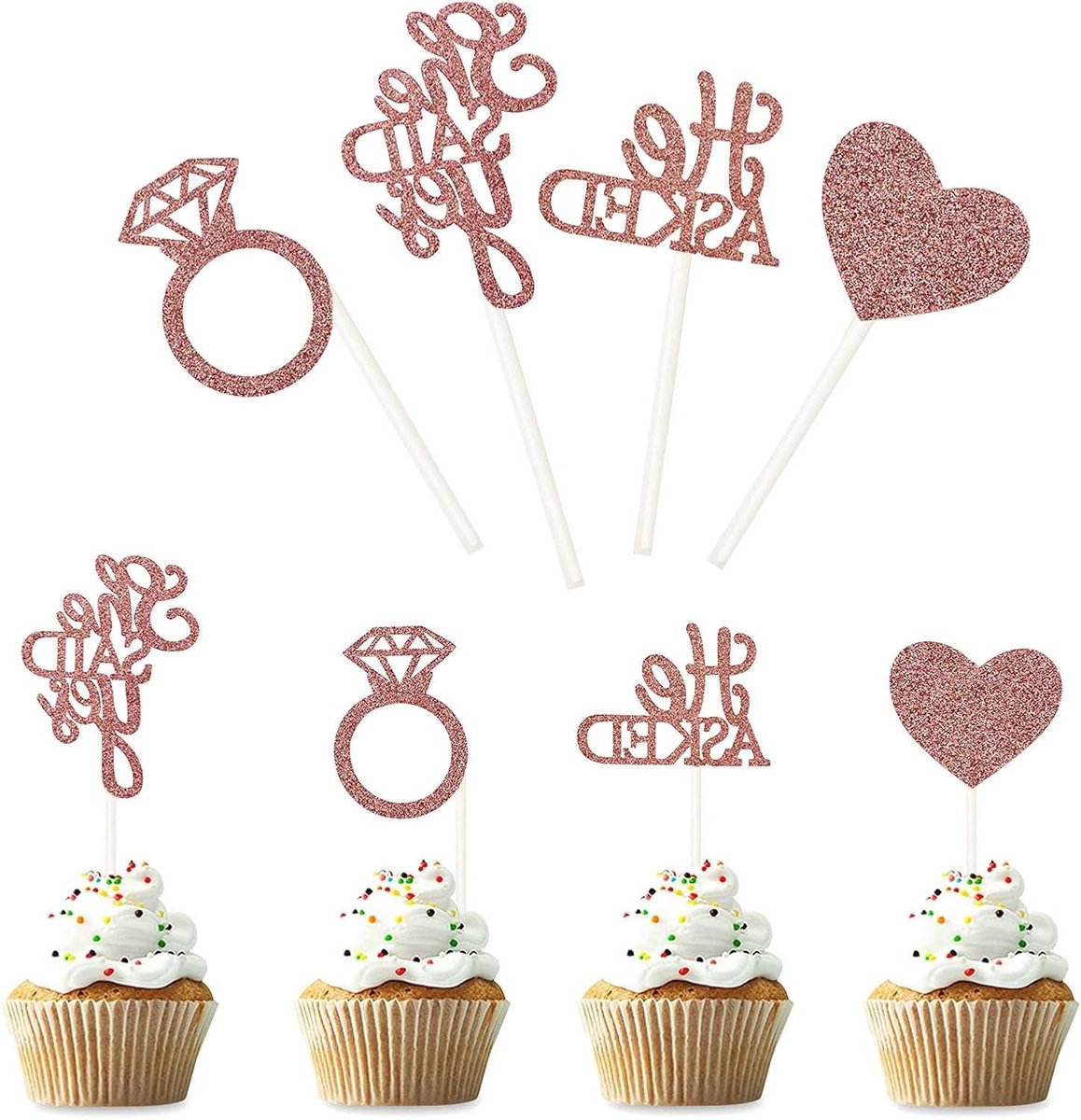 EGoods - Cupcake Toppers voor Bruiloft en Verloving - 36 Stuks - Diamanten Ring en Hart Design - Bruidsfeest en Vrijgezellenfeest Decoratie