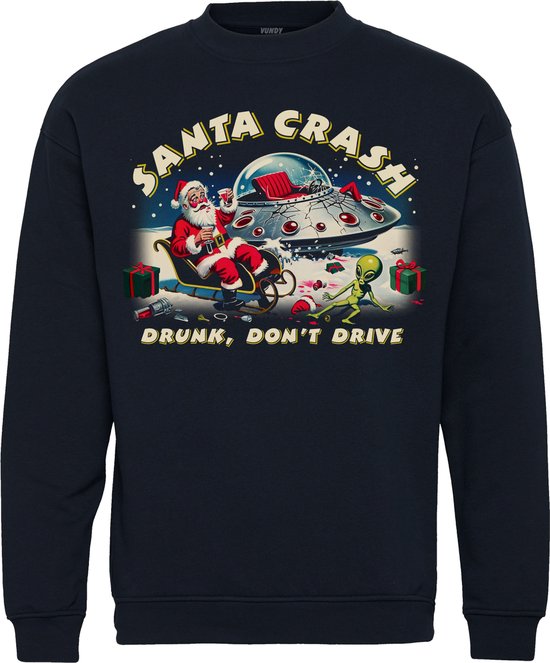 Kersttrui Santa Crash | Kersttruien | Christmas Sweater | Navy | maat 3XL