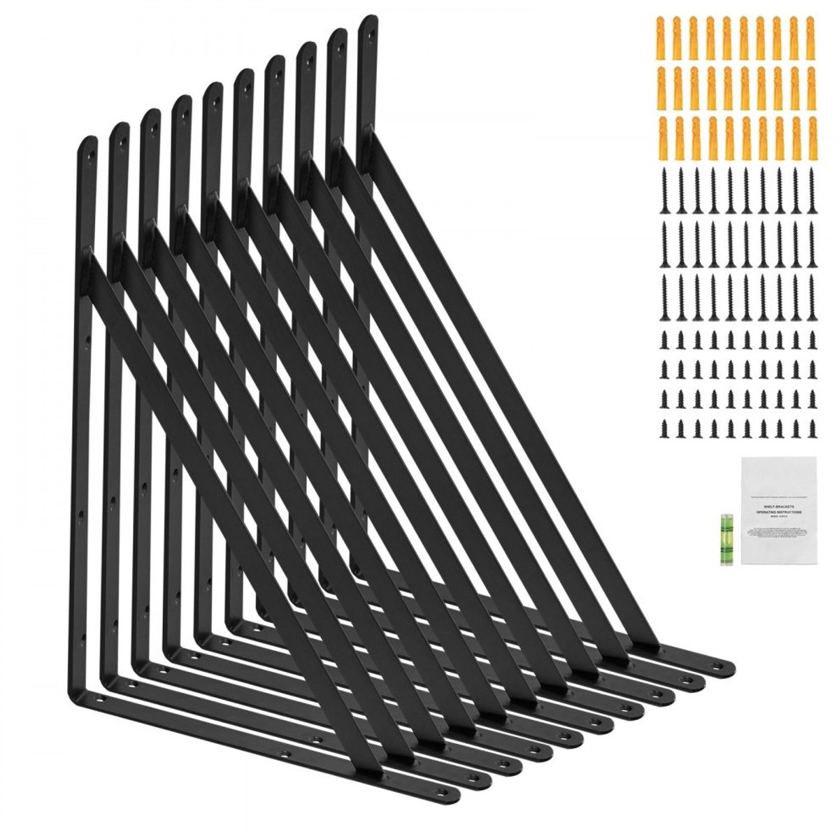 Plankdragers - Driehoekige Stalen Plankbeugels - 30,8 x 20,9 x 2,5 cm - Draagvermogen 72,6 kg - 3 mm Dik - Set van 10 - Matzwart