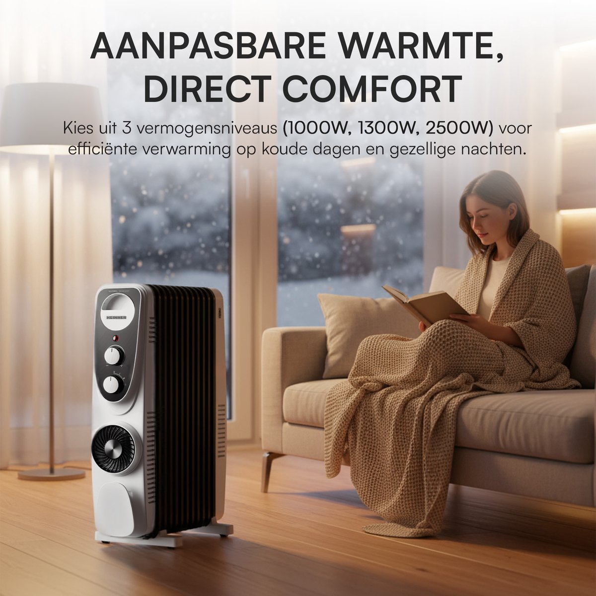 Heinner Oliegevulde Radiator 2500 W – Met Ventilator – Turbo – 3 Standen – 13 Ribben – Oververhittingsbeveiliging – Omvalbeveiliging – Wit/Zwart – foto 7