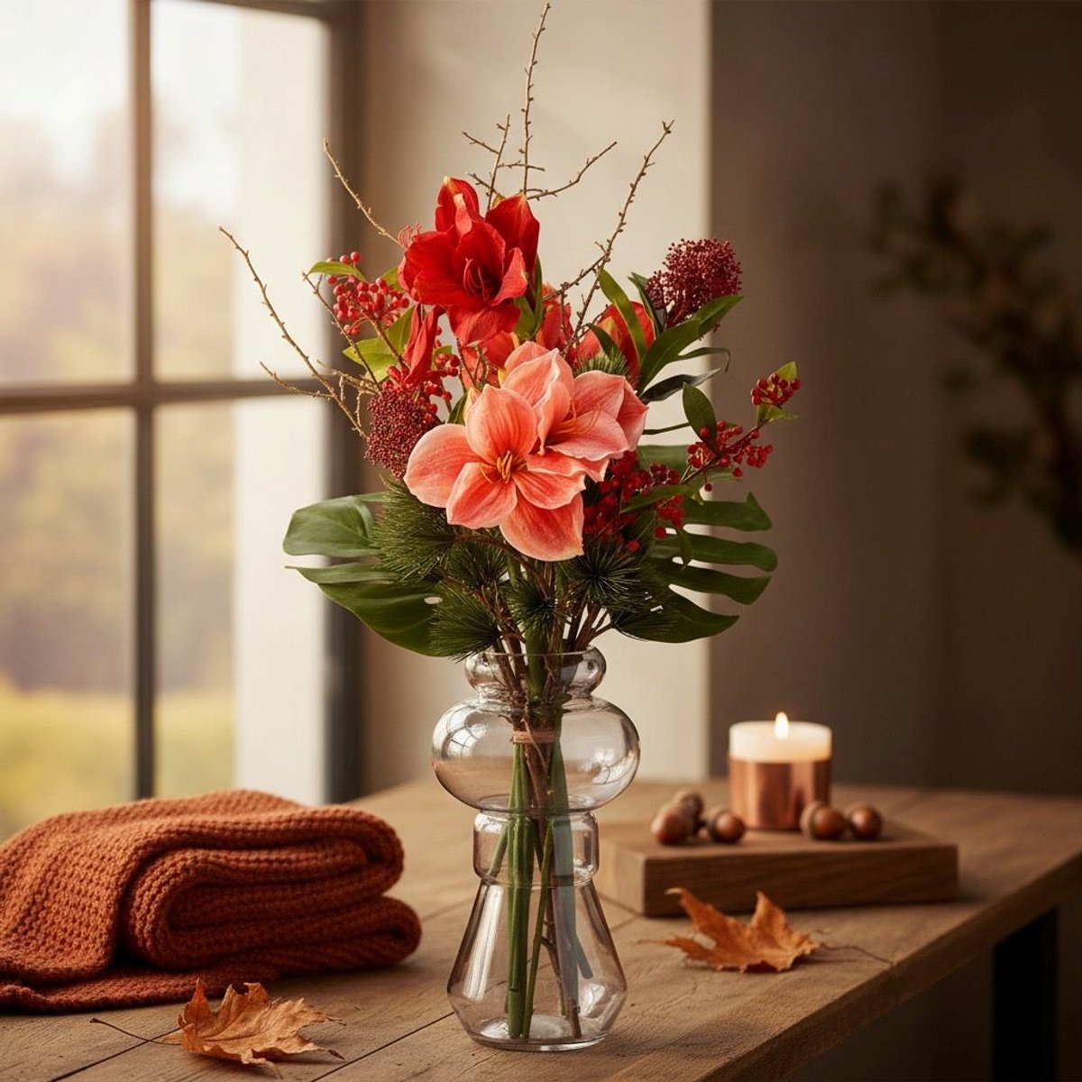 maxifleur Kunstplanten Handgebonden Kunstboeket Helene Reims 85cm Rood