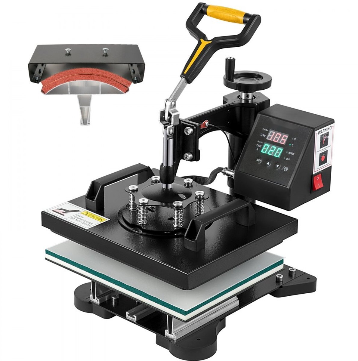 Transferpers Hittepers - 2-in-1 Textielpers Voor T-shirts en Petten - 25,4 x 30,5 cm - 650 W - 0-250 °C - 360° Draaibare Basis - Tefloncoating - Digitale LED-temperatuurregelaar