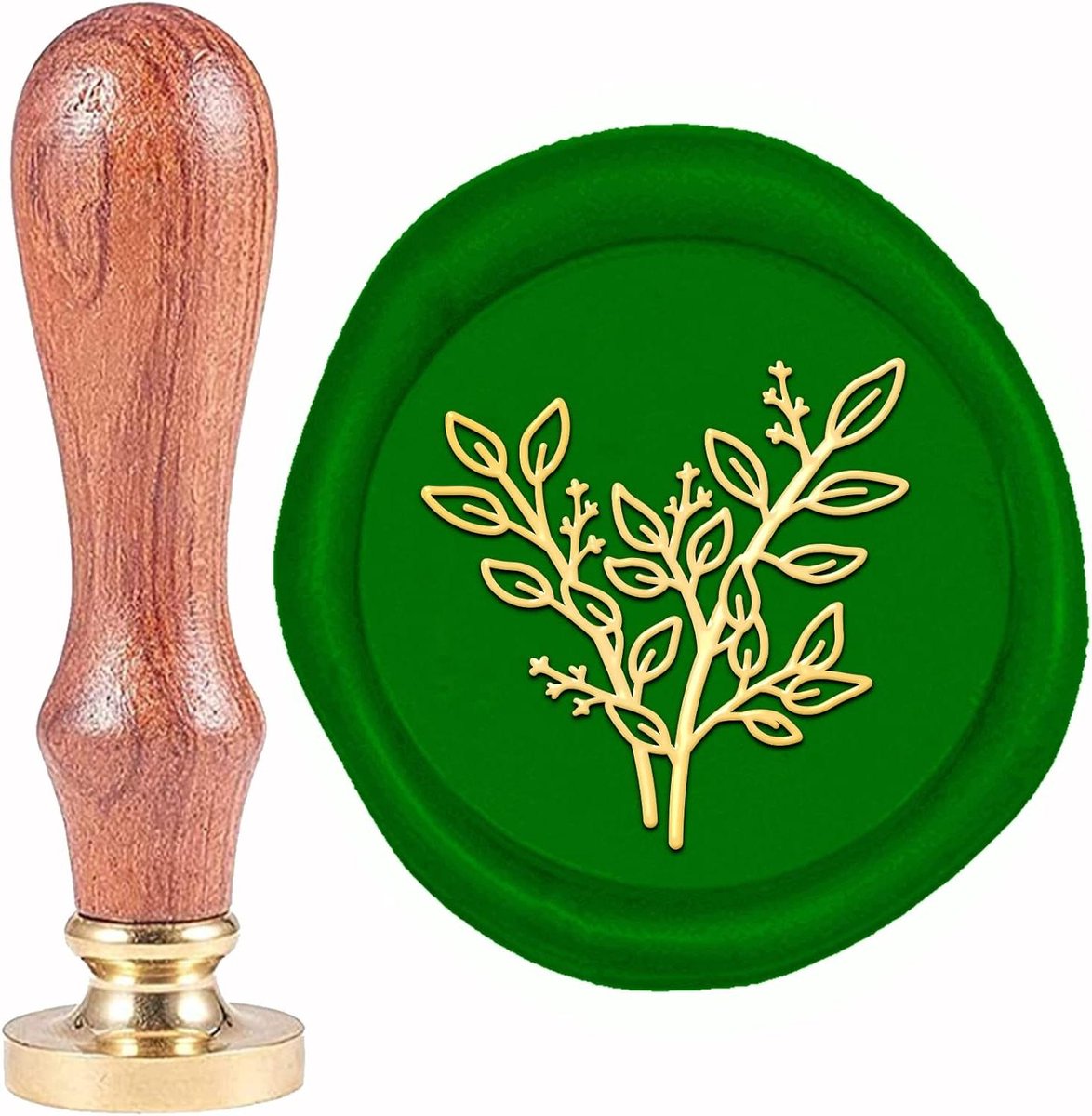 EGoods - Wax Seal Stempel Takken Afdichting Bladeren 30mm Vintage Messing Stempel Hoofd met Houten Handvat voor Bruiloft Uitnodigingen Halloween Kerstmis
