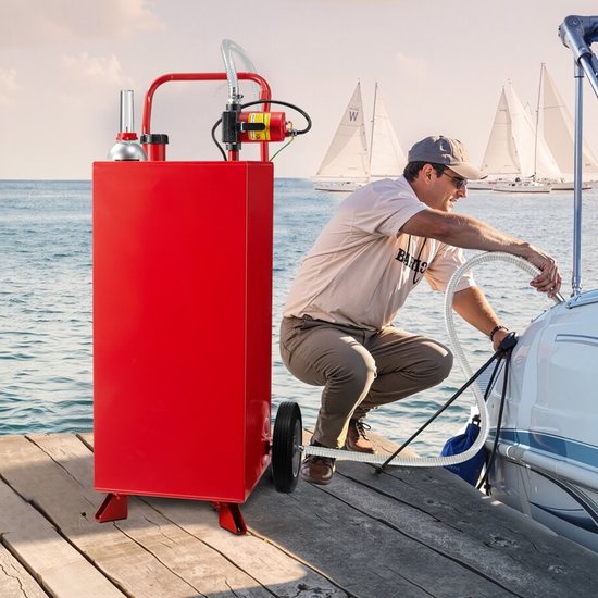 Brandstoftrolley - Mobiele brandstoftank - Met elektrische pomp - Capaciteit 114 l - Debiet 32 l/min - Slang 3 m - Wielen 2 - Voor diesel & benzine - Rood — afbeelding 4