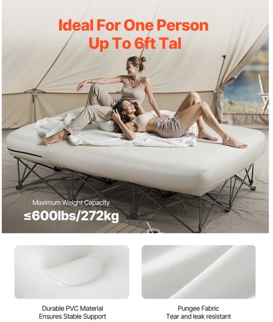 2-persoons luchtbed - Opblaasbaar matras met frame - Met pomp en roltas - Snel opblaasbaar - Draagvermogen 272 kg - Afmeting 200 x 150,5 x 58 cm - Voor thuis, logees en camping — afbeelding 5