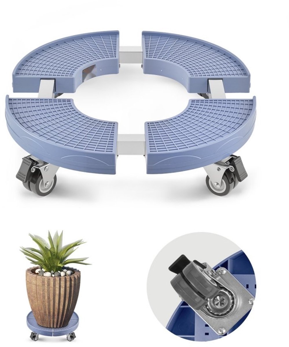 Afvalbakwagen - Vaten-/Plantenroller - 4 Zwenkwielen met Rem - Draagvermogen 181,4 kg - Verstelbaar 38-58 cm - Zware Uitvoering - Blauw