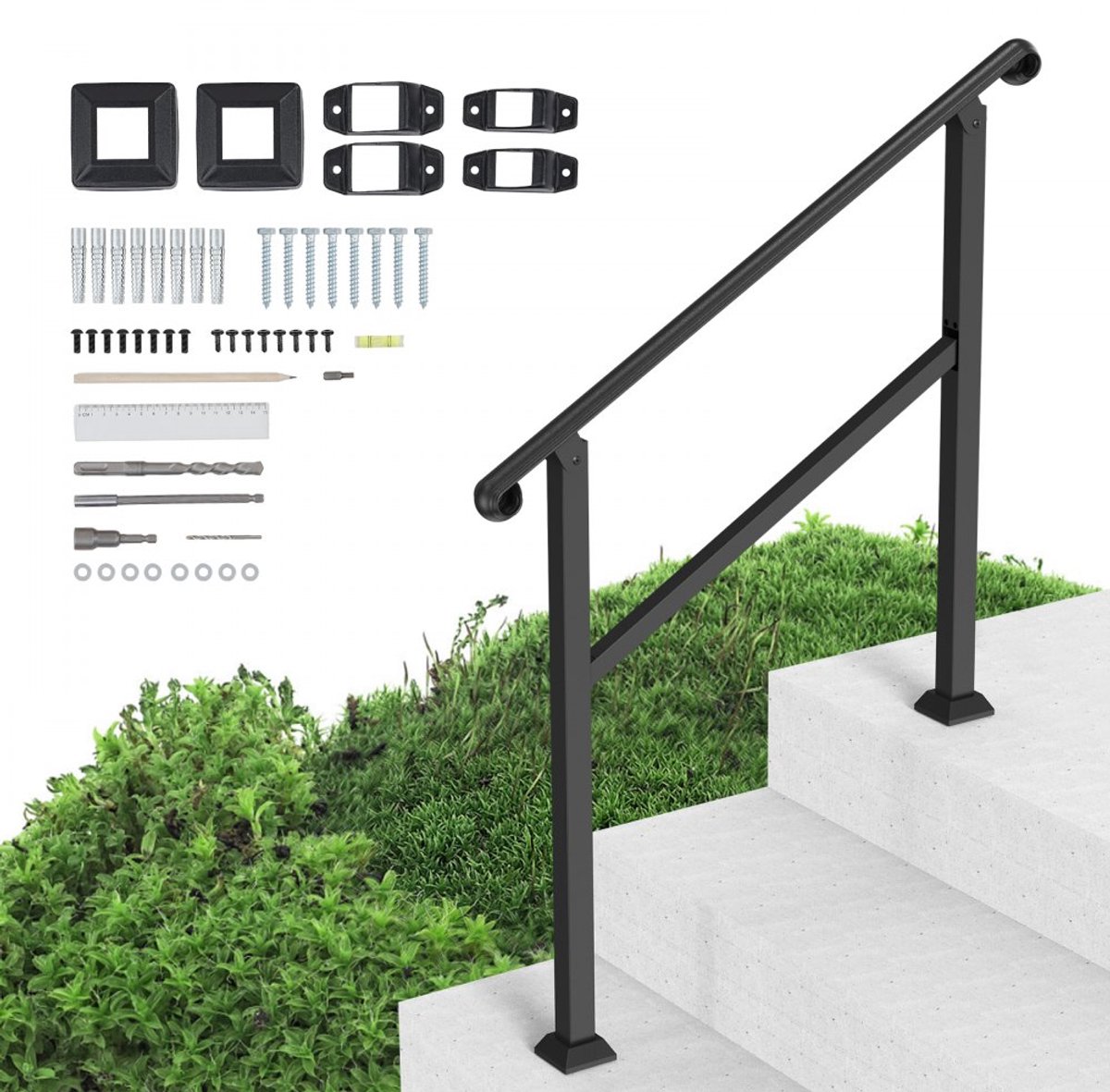 Trapleuning - Voor 2-3 Treden - Binnen & Buiten - Met Montageset - Veranda & Terras - Afmeting 101,6 cm - Zwart