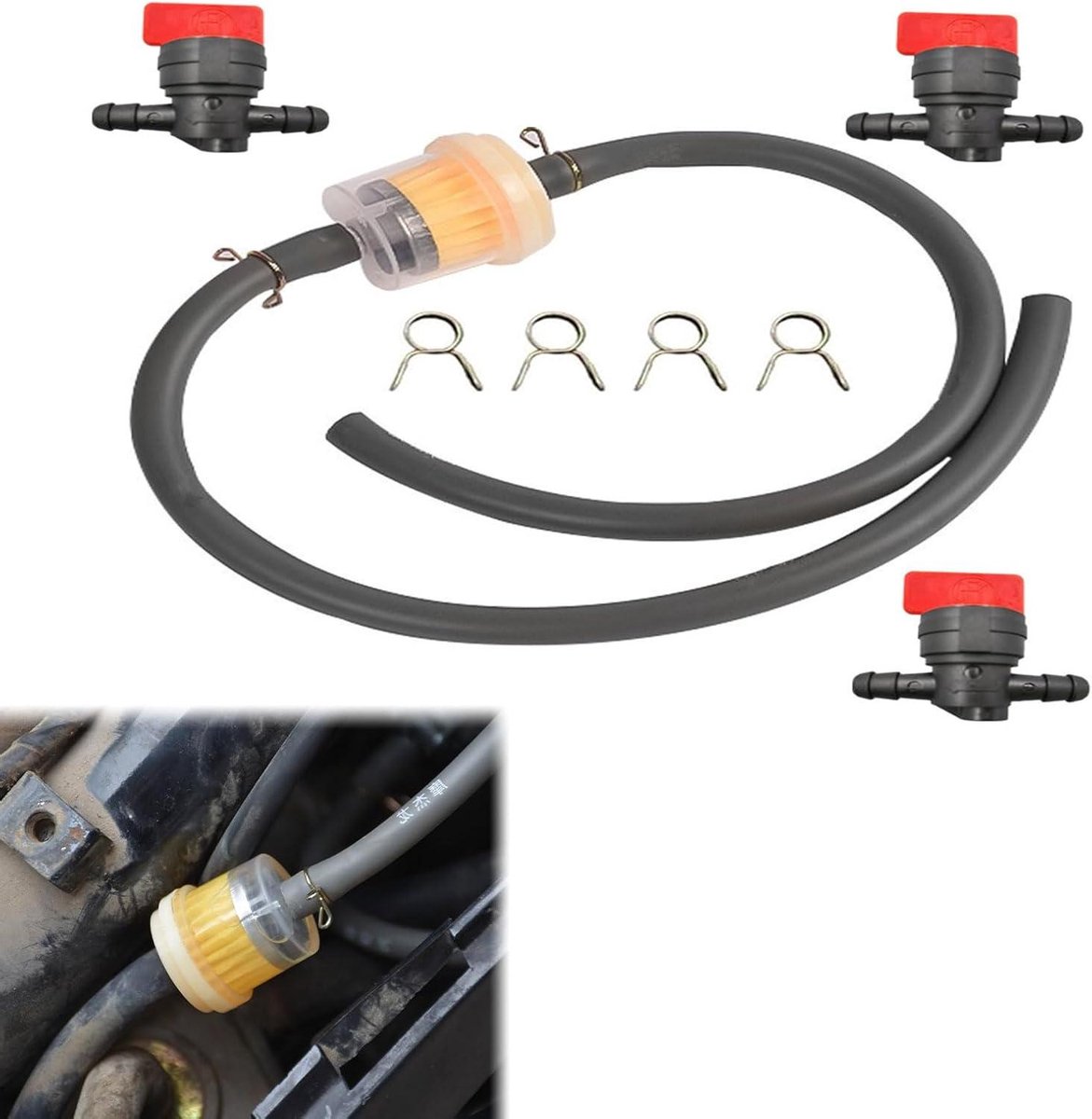 EGoods - Brandstoffilter, Benzinekranen, Inline Benzinefilter | Universele Gas Inline Brandstoffilters | Universele Benzineslang | Oliefilter Set met Brandstofslang