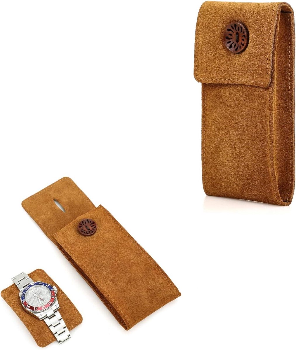 EGoods - Horloge Opbergkoffer van Suede Leer - Draagbare Tas voor 1 Horloge - Reizen en Buiten - Bruin