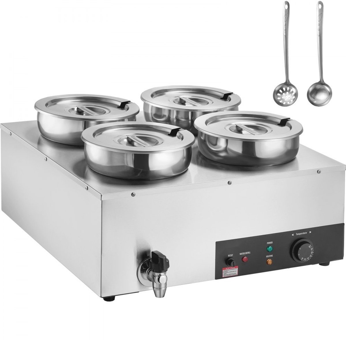 Elektrische voedsel- en soepverwarmer - Bain-marie 4-vaks - Capaciteit 4 x 7 L - Vermogen 1500 W - Instelbare temperatuur 30–85°C - Droogkookbeveiliging - Voor buffet en restaurant