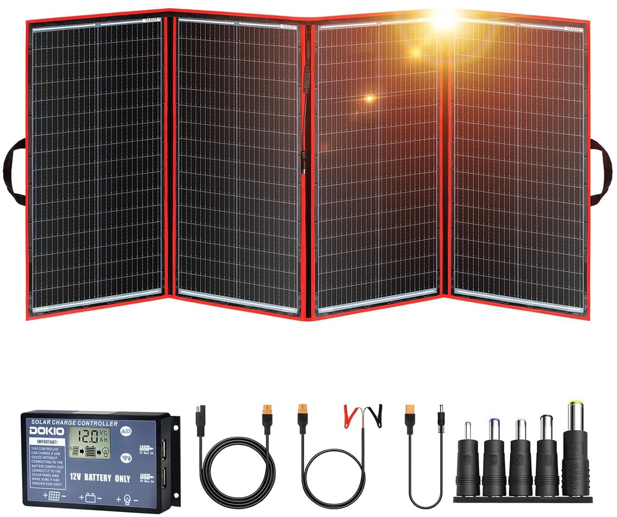 DOKIO 300W Kit OPVOUWBAAR Zonnepaneel draagbaar Monokristallijn met 2 USB-poorten Voor Buiten