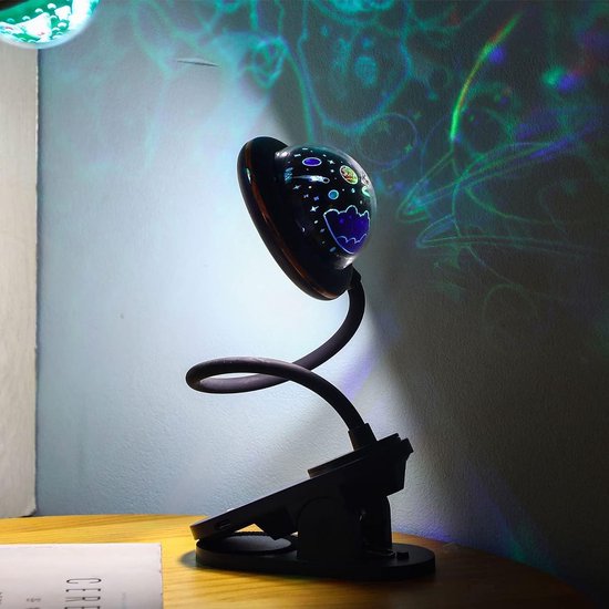 Kinderklemlamp, USB oplaadbare LED-klemleeslamp met sterprojectie, 4000k 360° aanraakgevoelige zwanenhalslamp voor op het nachtkastje, klemnachtlampje met ster (groen). van Merkloos — afbeelding 3