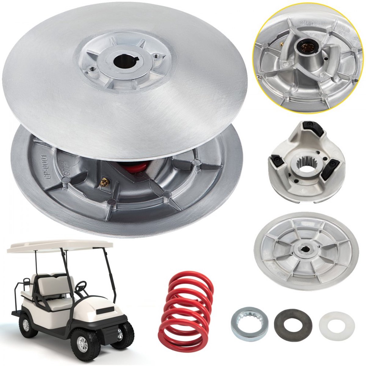 Golfkar/Golfcart Koppelingsset - Secundaire Aangedreven Koppeling - Compatibel Met G2-G28 - Bouwjaren 1985-2007 - Met Veer - Metalen Uitvoering