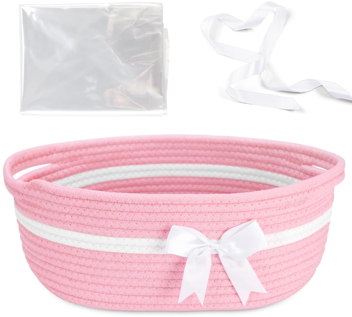 Mmgoqqt - 1 Stuk - Geweven Touw Cadeaumand - Compacte Opbergmand Met Handvat - Roze - Standaardmodel - Schattige Opbergfunctie Voor Speelgoed, Cosmetica