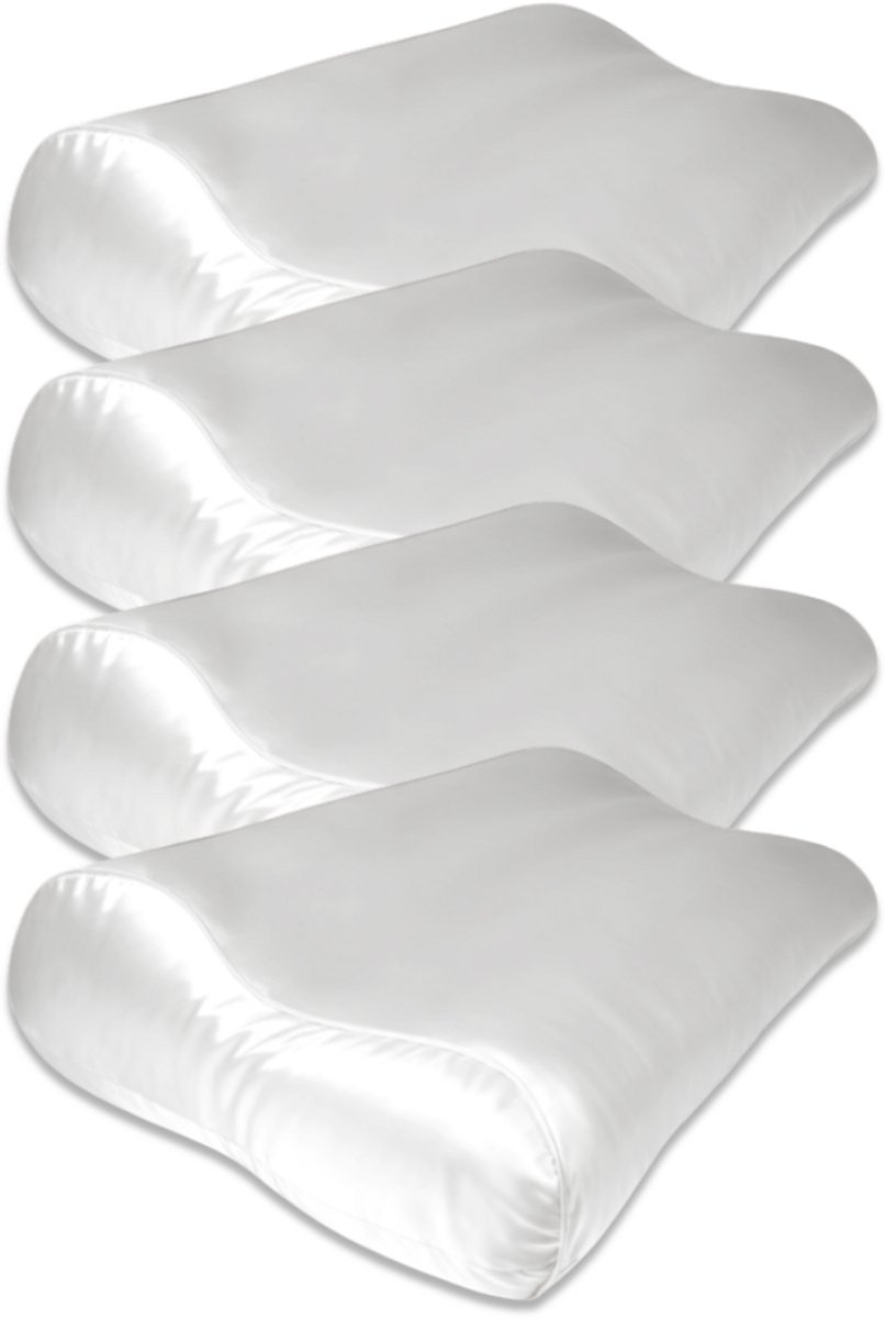 Silk Heaven 4x Zijden kussensloop ergonomisch 30x50cm Wit - 19 Momme - 100% moerbeizijde - Silk Heaven - 30x50cm