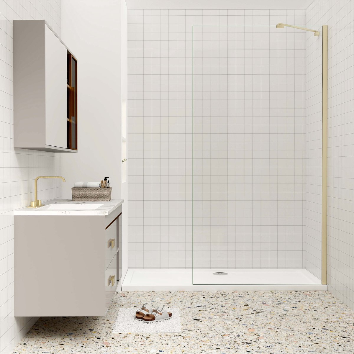 Aica luxueus inloopdouche 40x200 cm 8 mm NANO Easyclean veiliges gehard glas 45 cm draaibaar stabilisatiestang - gemakkelijk te installeren geborsteld goud
