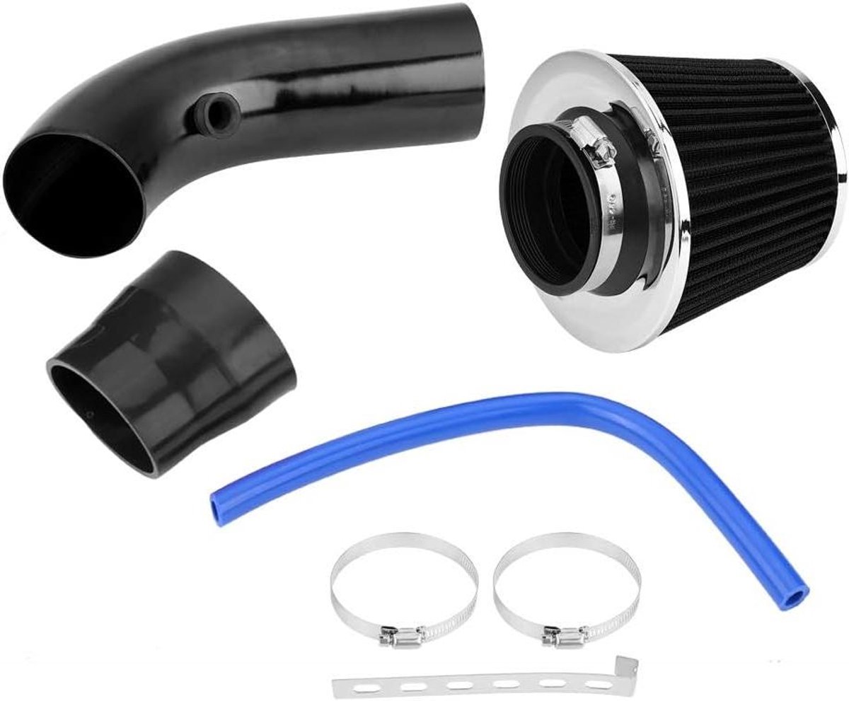 EGoods - Koude-luchtinlaatfilter met inductiepijp - Universeel 76 mm - Auto-inductieluchtfilter - Montageaccessoires - Duurzaam en betrouwbaar - Carbon zwart
