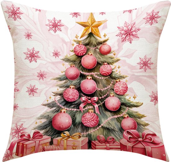 Kerstkussenslopen 50 x 50 cm set van 2 goudgroen kleurrijke kerstbomen Kerstkussenslopen 50 x 50 cm set van 2 goudgroen kleurrijke kerstbomen