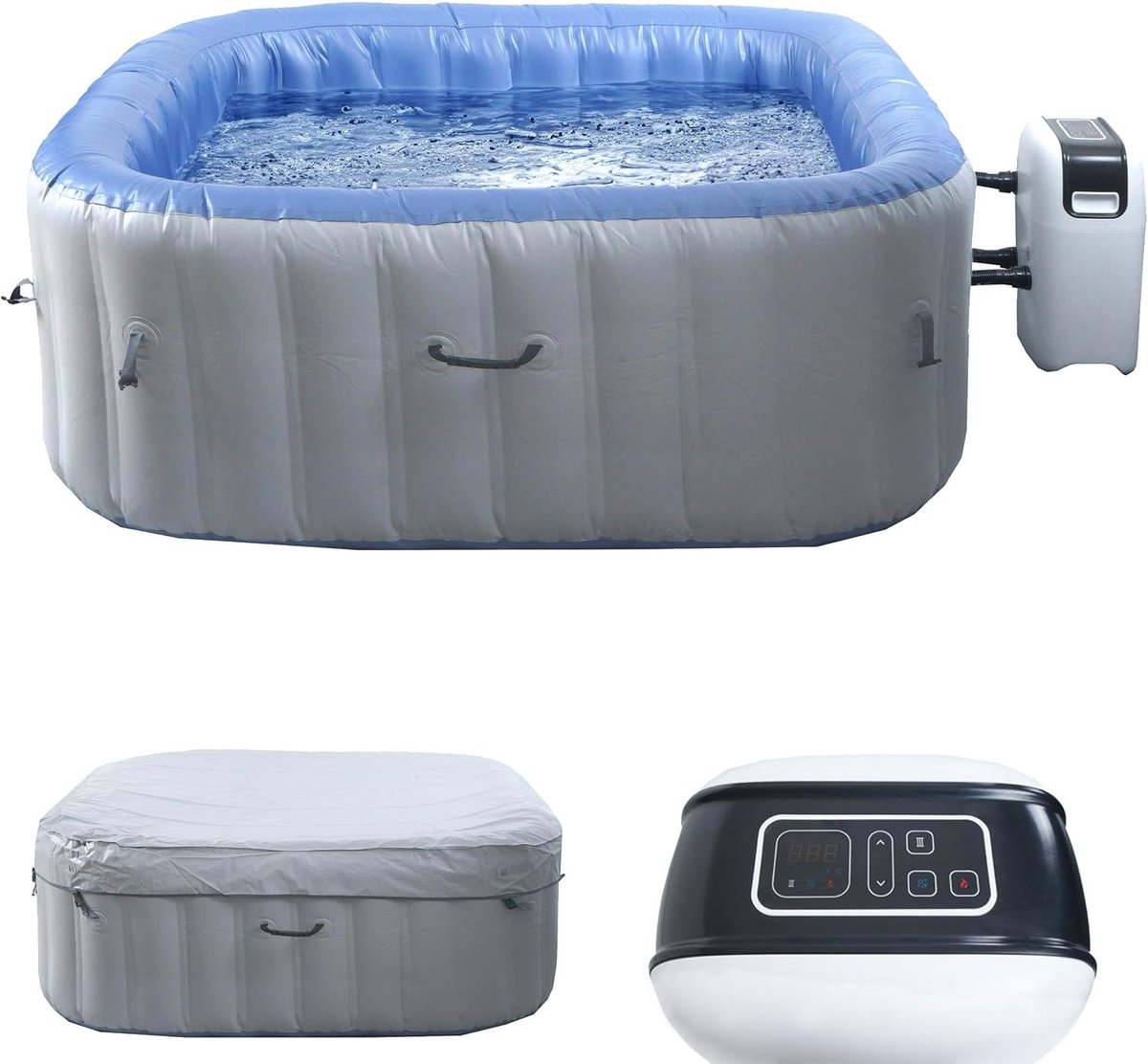 Torino Square Luxe Opblaasbare Whirlpool 180x180x67 cm – 5 Personen, Verwarmd, 125 Airjets – Alta Furniture