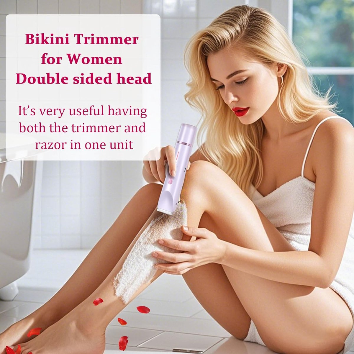 2 In 1 Ladyshaves voor vrouwen – Elektrisch Scheerapparaat – Waterdichte - Bikinilijntrimmer - Comfortabel en zacht – Zachte Trimmer Voor Lichaam En Gevoelige Zones – Comfortabel En Pijnloos Scheren – Paars – foto 4