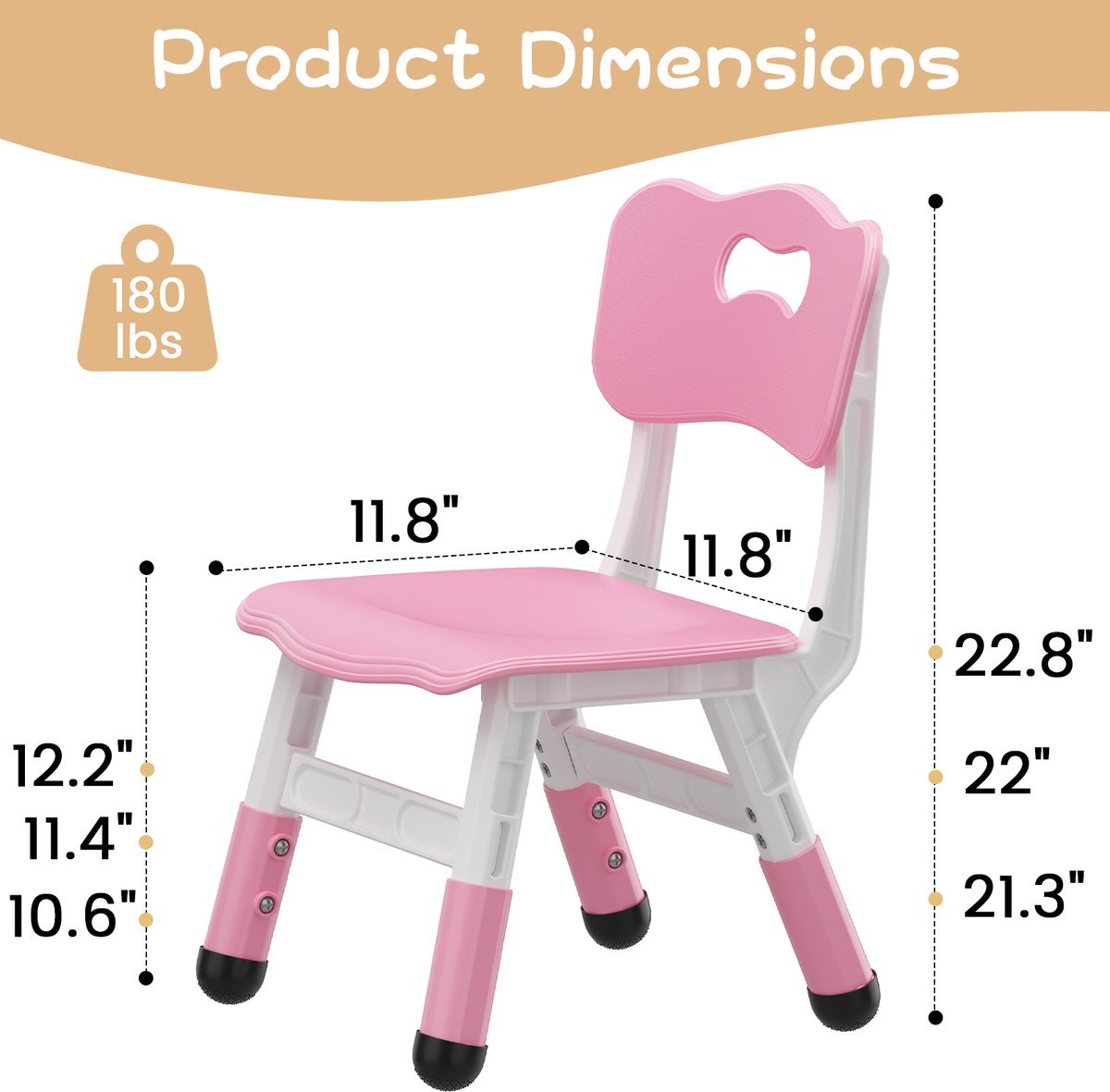 HOERFURIY Kinderstoel Set van 2 met hoogte verstelbare stoel, Plastic peuterstoelen voor kinderen jongens meisjes, Kinderen Hangmat stoel, Booster stoelen voor peuters, Roze thumbnail 2