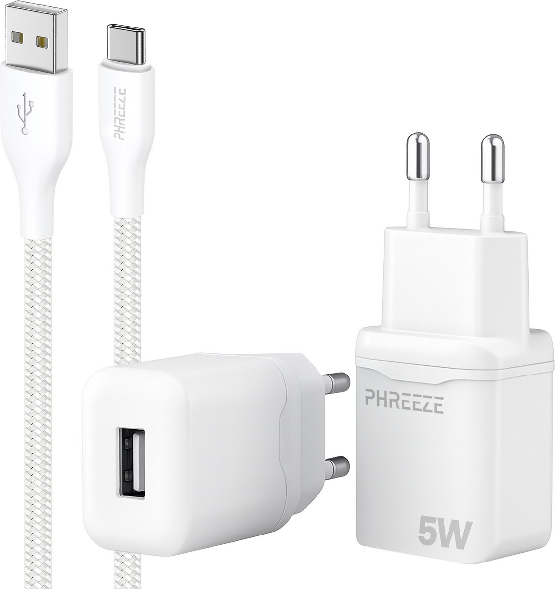 Phreeze usb adapter 5 W - Usb C naar usb kabel 1m - Usb oplader voor smartphone controller en bluetooth - Speaker
