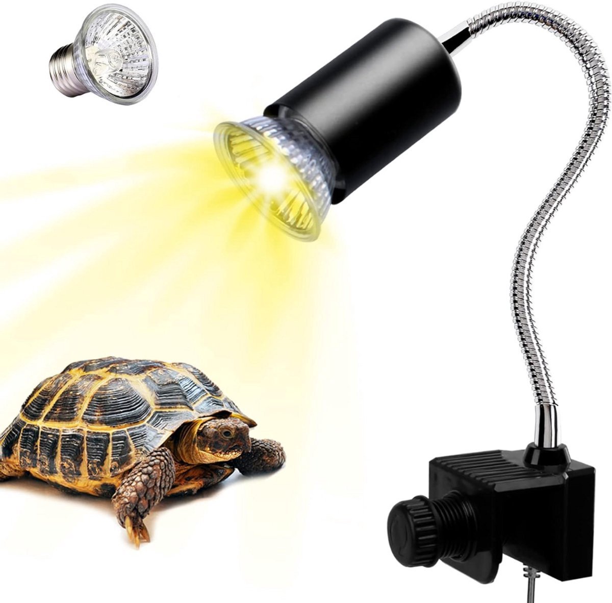 VIN® Warmtelamp Reptielen - UVB Lamp Terrarium - Hot Spot Lamp incl. Reserve Lamp - Zwart