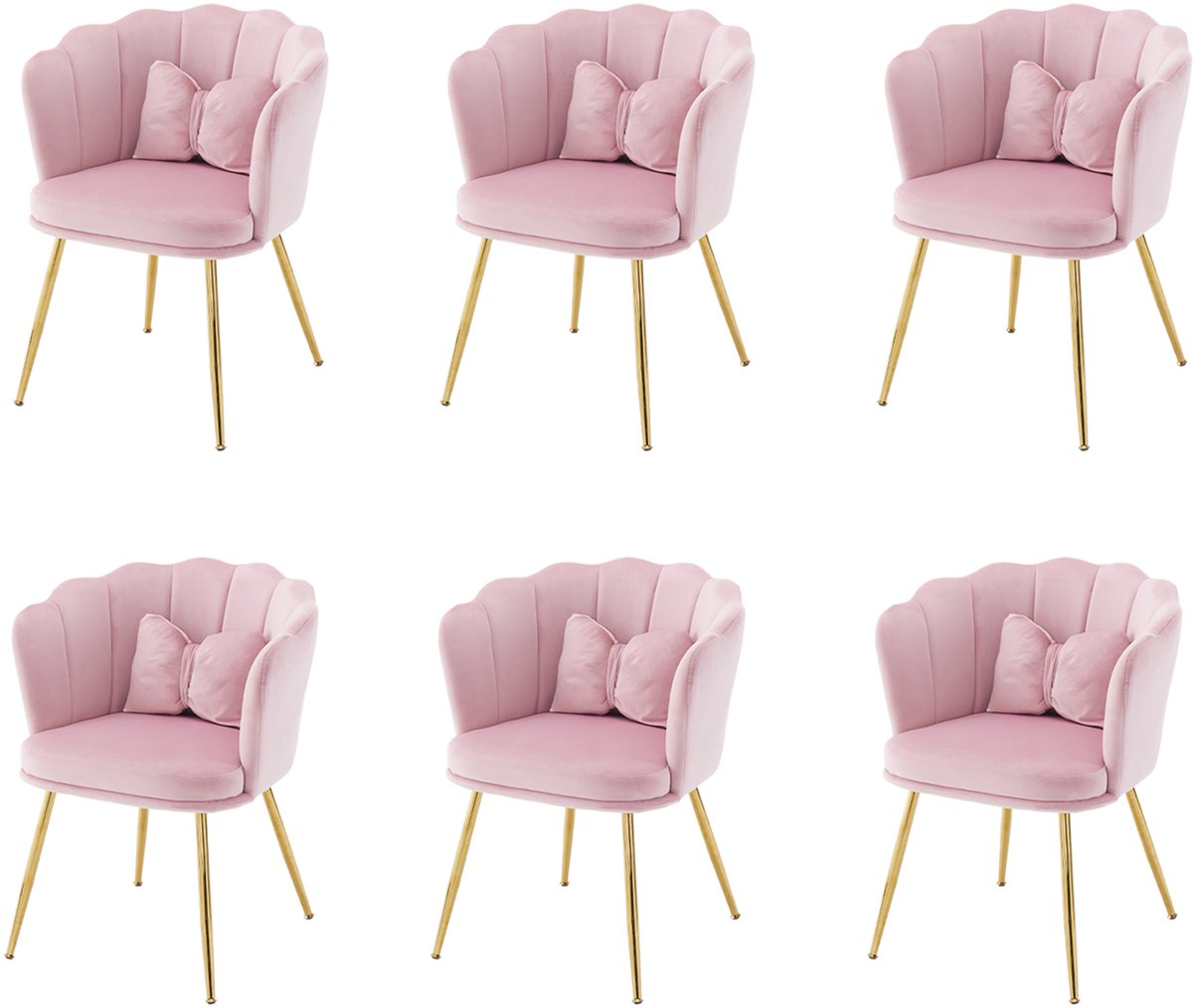 OKWISH Eetkamerstoelen - 62x54,5x77 cm - Set Van 6 Luxe Stoelen - Inclusief Schmetterlingskussen - Fluweel - Roze