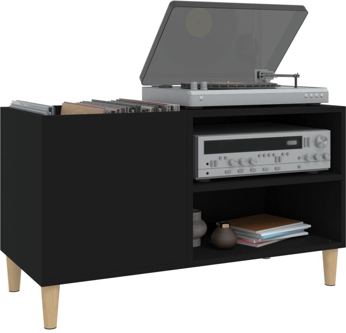 Platenspeler Meubel - LP-kast - Platenspelerkast - Draaitafelstandaard - Platenspelerstandaard - Vintage Displayplank - Zwart