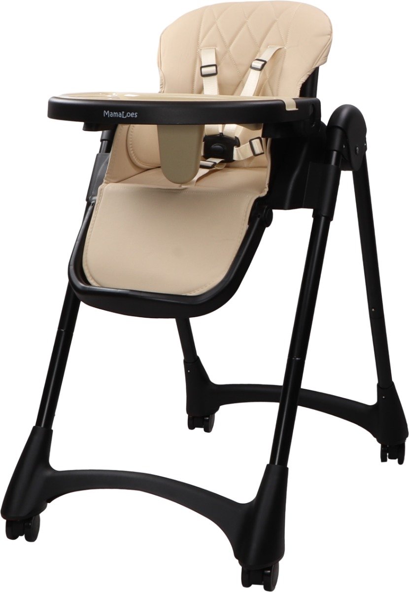 MamaLoes Luxe Kinderstoel op Wielen - Inklapbare Eetstoel Baby - Verstelbaar - Scott Beige