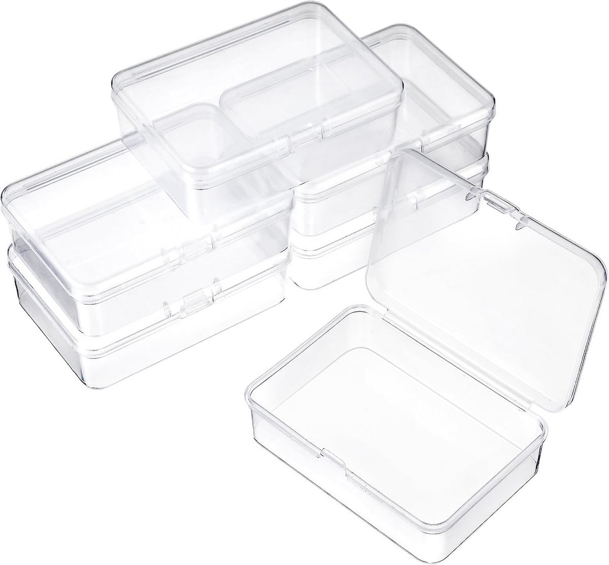 Kleine opbergdozen met deksel - set van 6 - 8,5 x 6,1 x 2,6 cm - transparant kunststof - perfect voor kralen, sieraden en schroeven