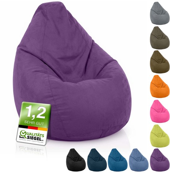 Green Bean® Zitzak met rugleuning "Drop" 60x60x90cm - Binnenzitkussen 220L EPS-korrelvulling - Paars