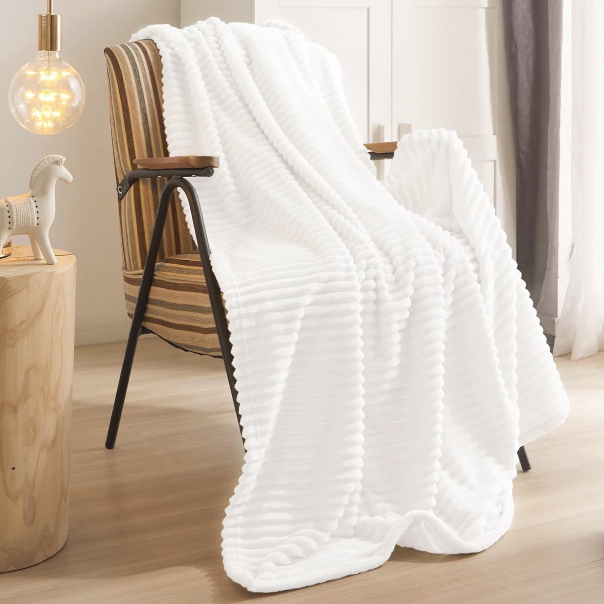 Superzachte lichtgewicht deken - 280 g/m² 3D geribbelde jacquarddeken, pluche en ademend (127 x 152 cm)