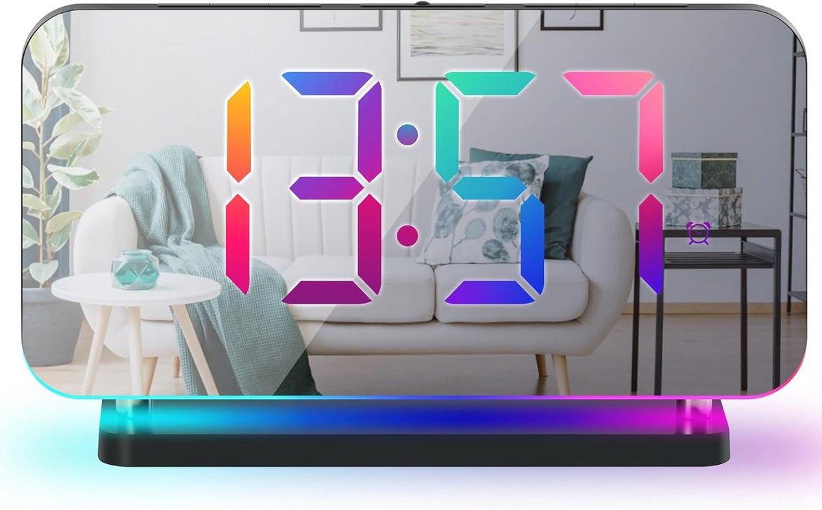 LED Wekker met Dynamisch RGB Kleurenscherm en Spiegel Oppervlak