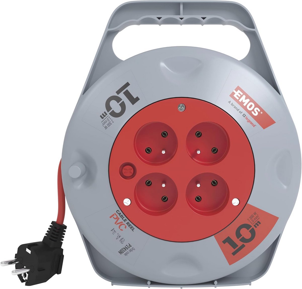 Kabelhaspel met 4x Frans stopcontact en 10 meter snoerlengte