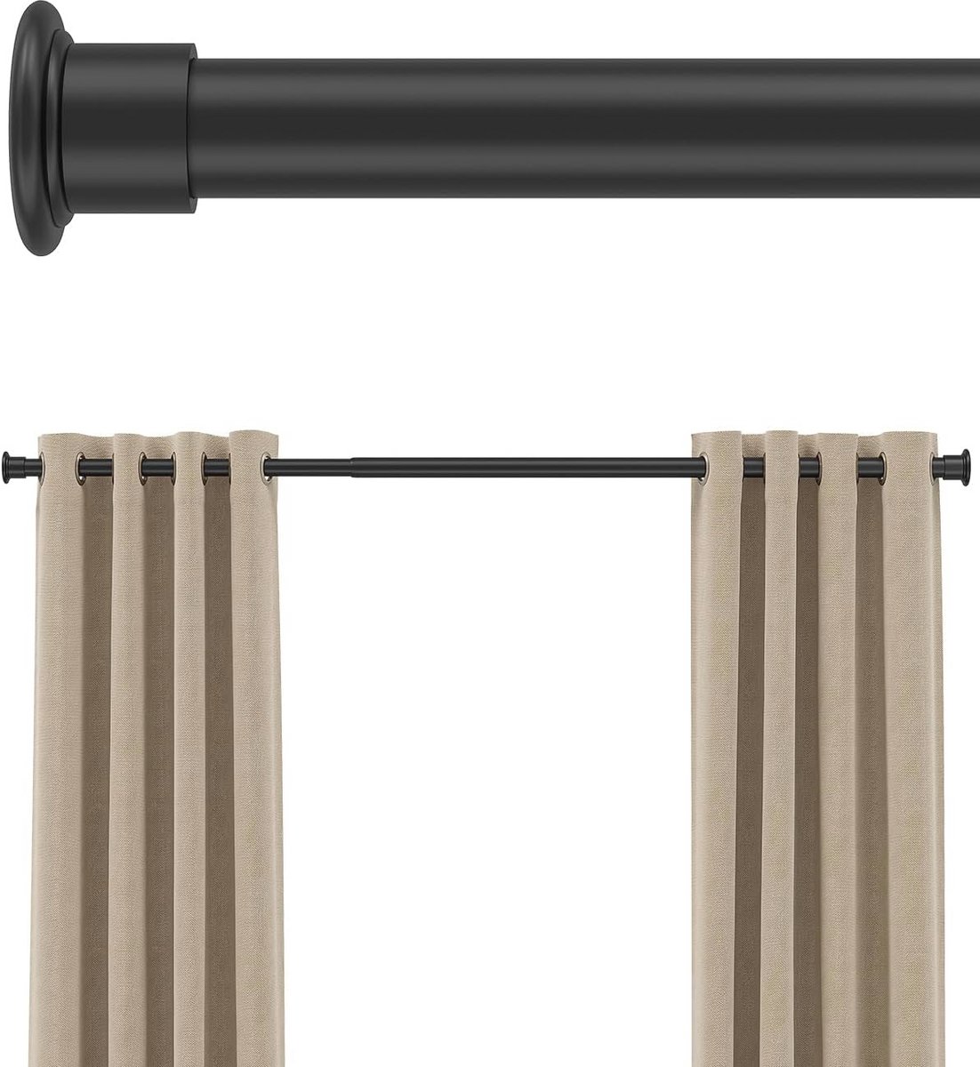 Spanningsgordijnroede 300-402 cm - Verstelbare Gordijnroede Zonder Boren, Eenvoudig te Monteren, Extra Lange Trekstang, Zwart