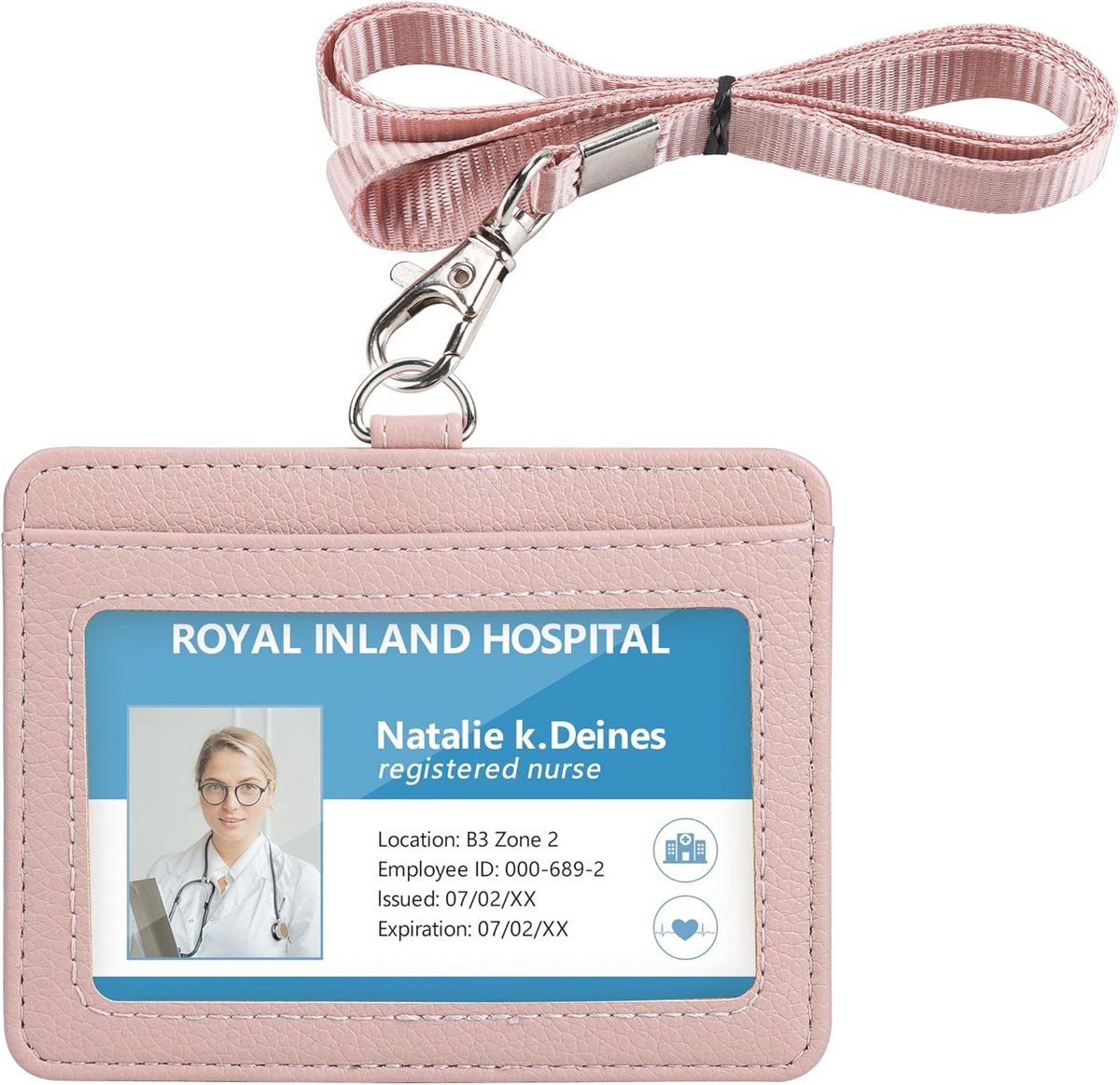 Kaart Houder met Lanyard voor ID, Oesterkaart en 2 Kaarten - PU Leer, Horizontaal, Roze