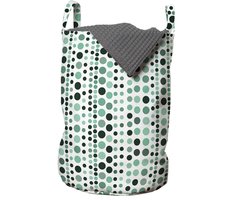 ABAKUHAUS Moderne waszak, geometrische cirkelpunten, wasmand met handvatten, trekkoordsluiting voor wasserettes, 33 cm breed x 49 cm hoog, jagersgroen turkoois