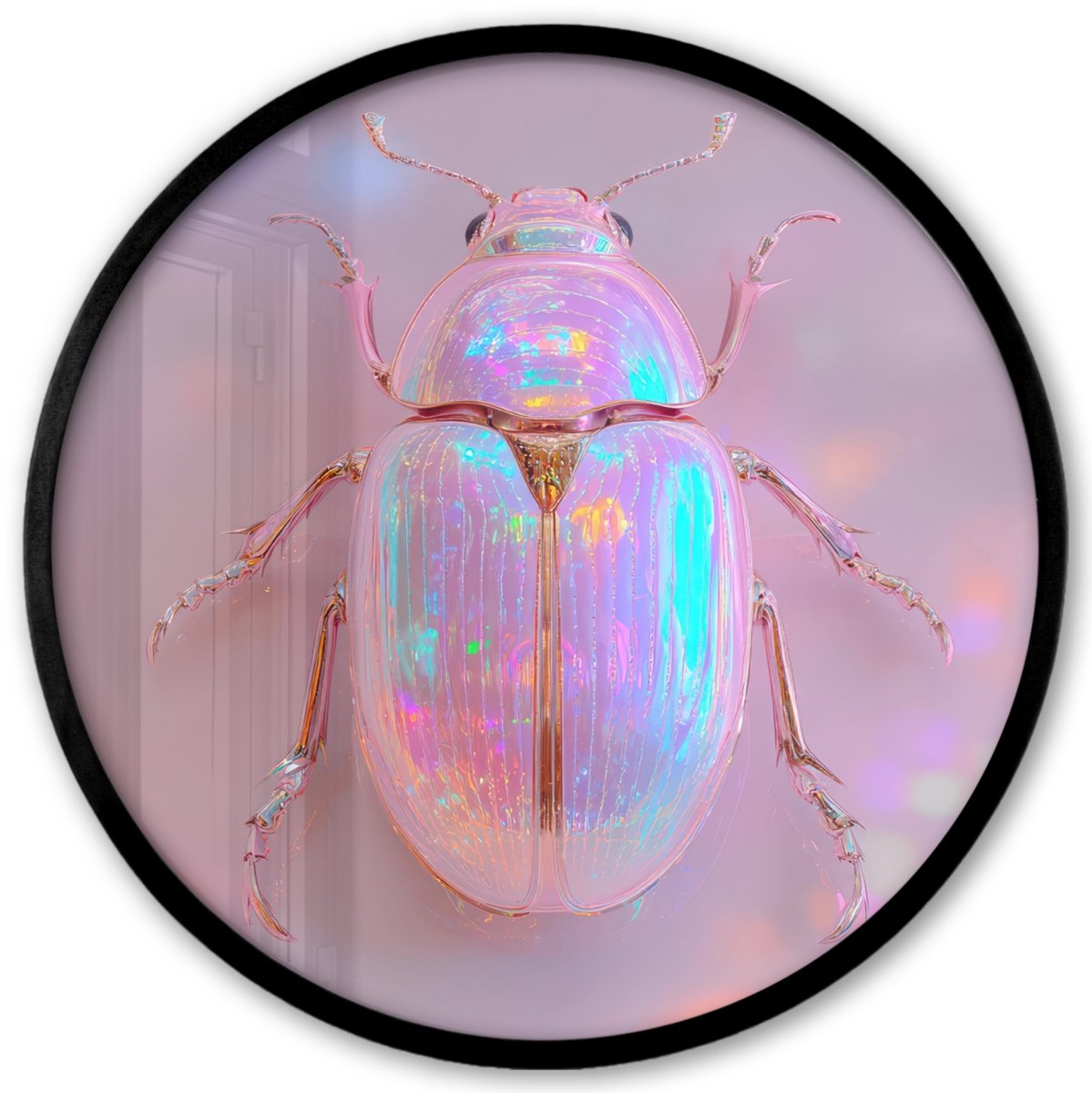 FrameYourWall Poster in lijst Rond - Fotolijst 40x40 cm - Posters - Kever - Metallic - Lichteffect - Roze - Ronde posterlijst zwart - Decoratie - Wanddecoratie woonkamer - Muurdecoratie slaapkamer Kever - Glanzend