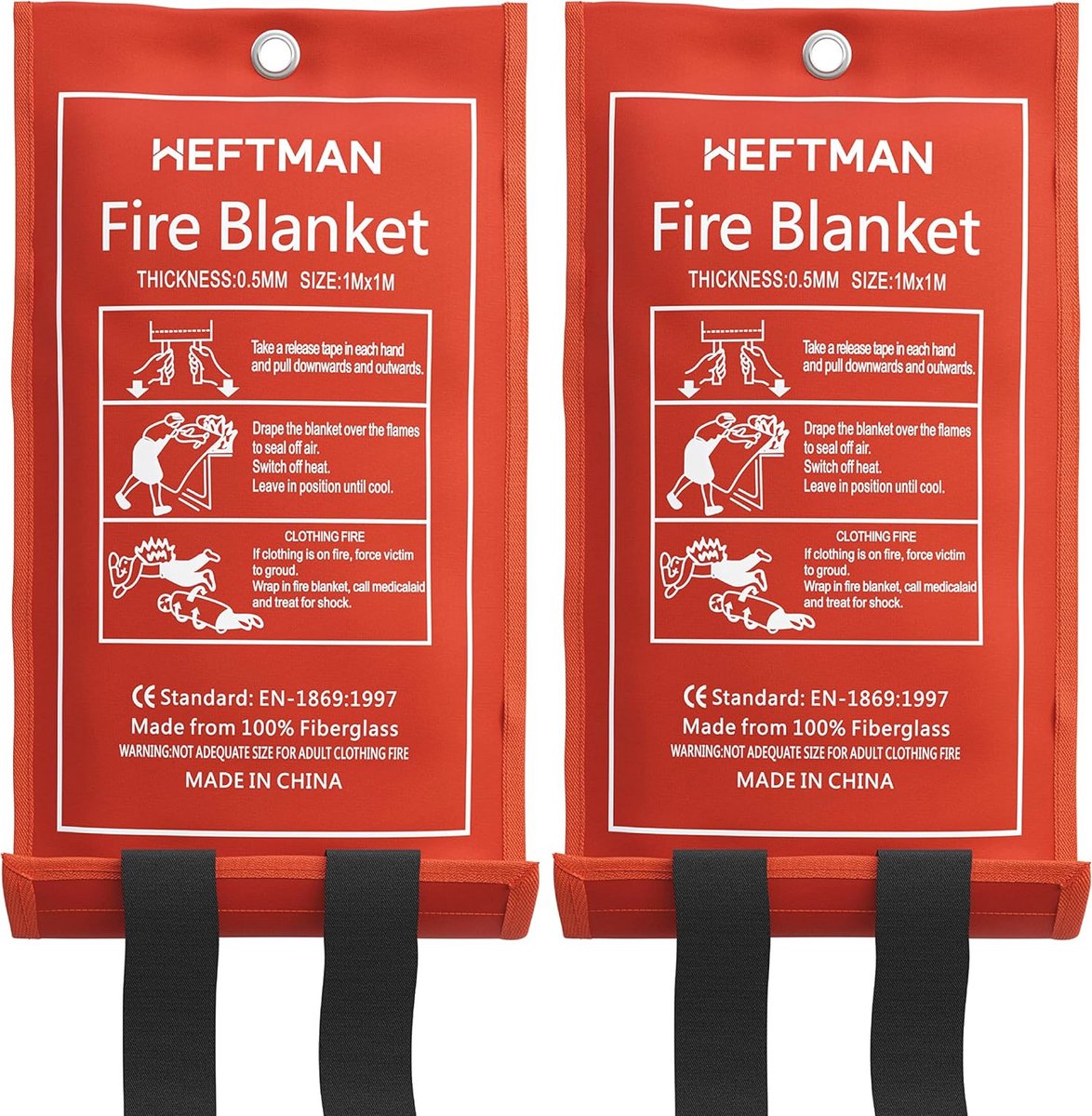 Vuurdekens Set van 2 - Grote Glasvezel Branddeken met Vlamvertragende Handgrepen voor Keuken en Thuis
