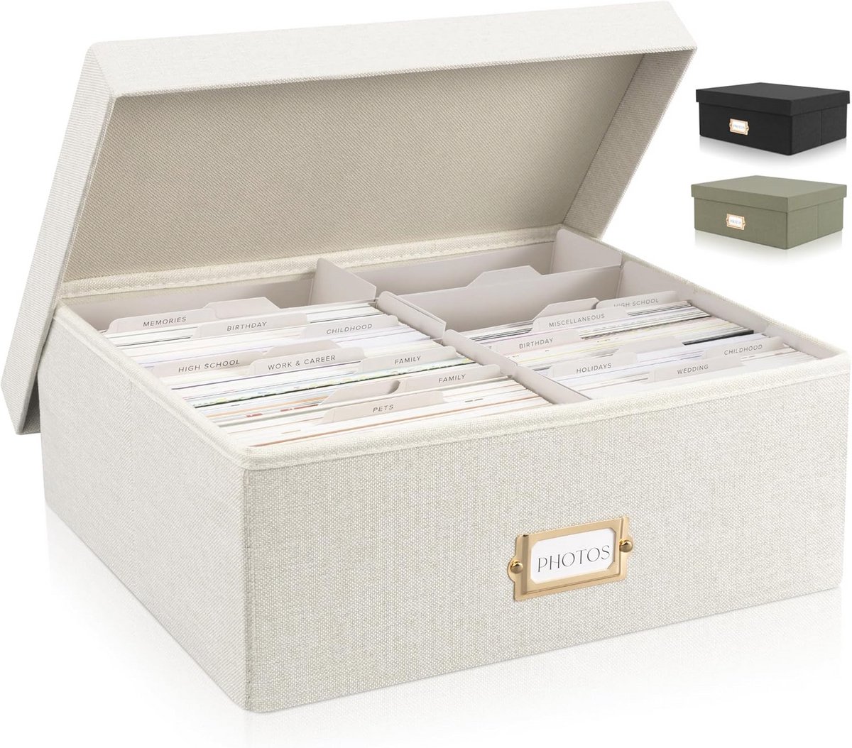 Moderne decoratieve foto-opbergdoos - Opvouwbare linnen organizer voor 4x6 foto's - Draagbare opslagcontainers met deksel