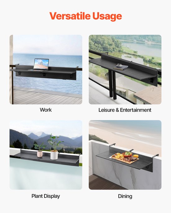 VEVOR Balkontafel Hangtafel Balkon Hangtafel Opvouwbaar Opvouwbare tafel 1220x300mm van Merkloos — afbeelding 4