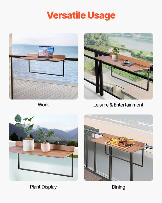 VEVOR Balkontafel Hangtafel Balkon Hangtafel Opvouwbaar Opvouwbare tafel 1000x345mm van Merkloos — afbeelding 5