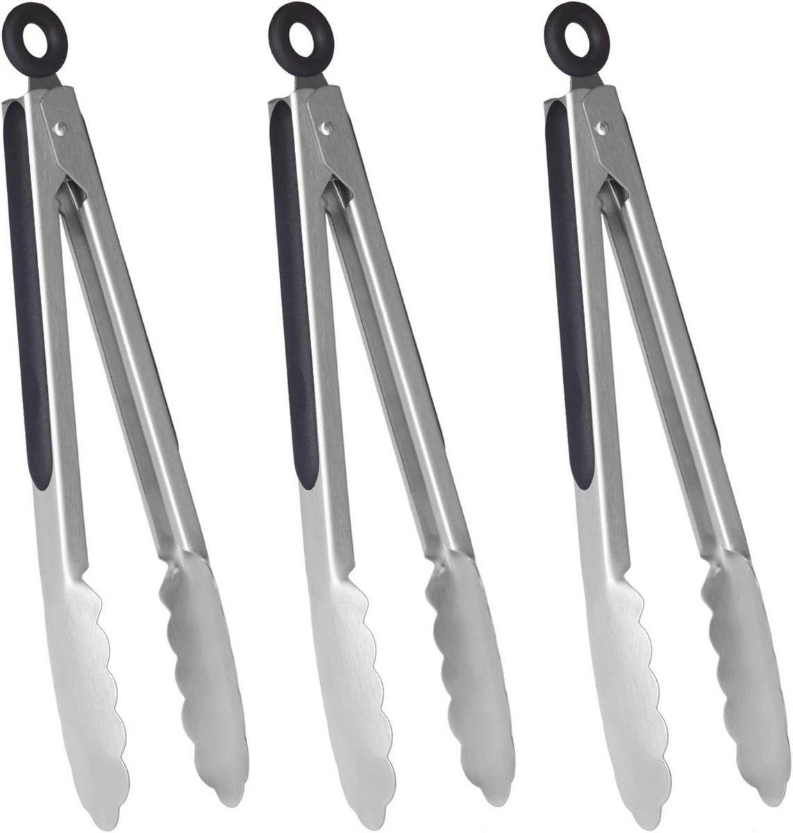 Keukenbarbecuetang 9 inch - Set van 3 roestvrijstalen kooktangen met antislip-grip