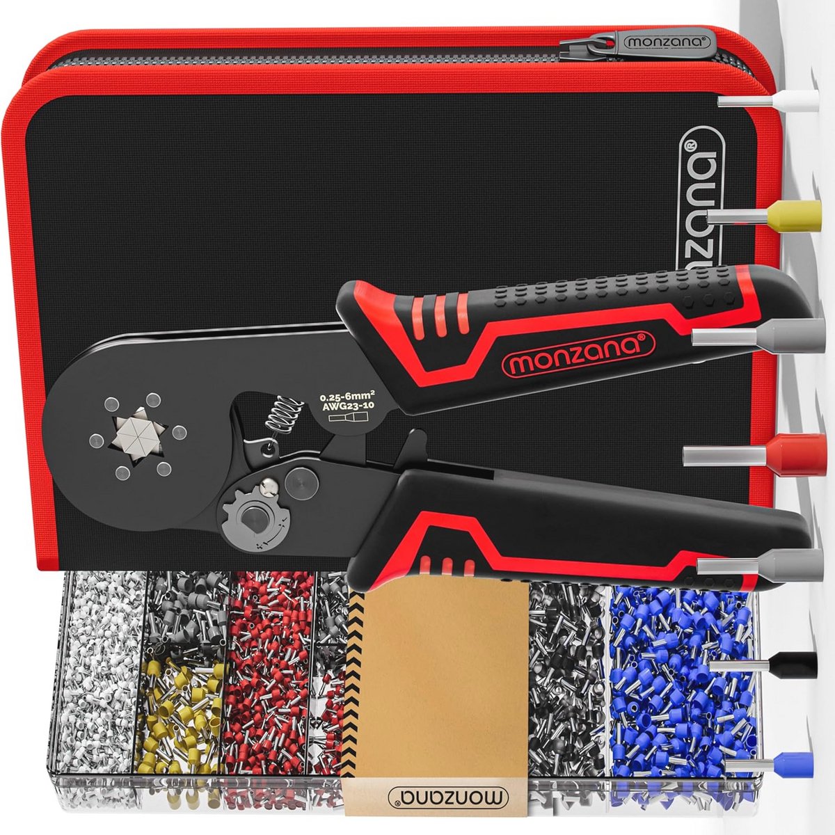 Zeshoekige Krimptang 0,25-6mm² - Ergonomische Knijptang Incl. Etui en Adereindhulzen