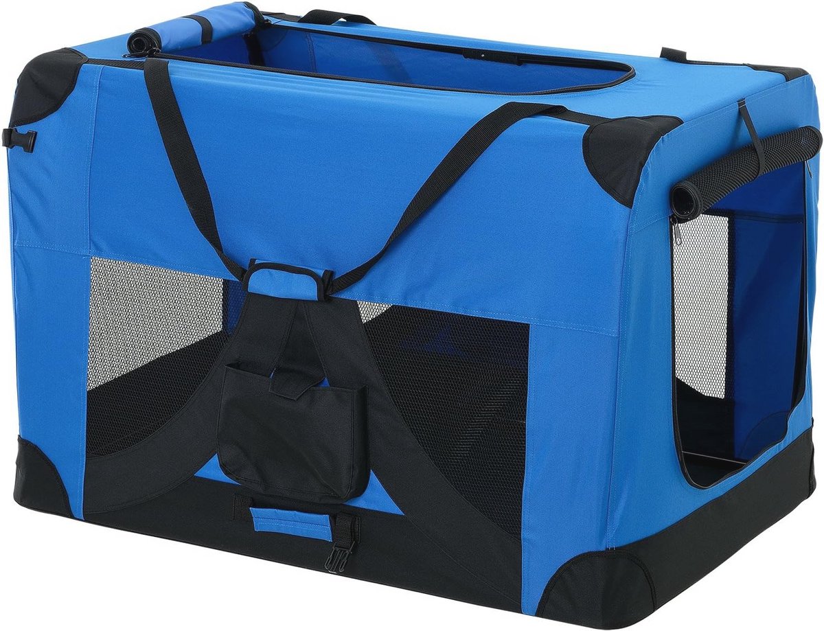 Reisbench voor honden en katten - Opvouwbare transportbox 60x42x42 cm blauw